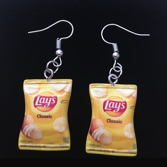 HAND Crafted Dangle Earrings Lay's Potato Chips Cute Bag of Chips and all That - Picture 1 of 7